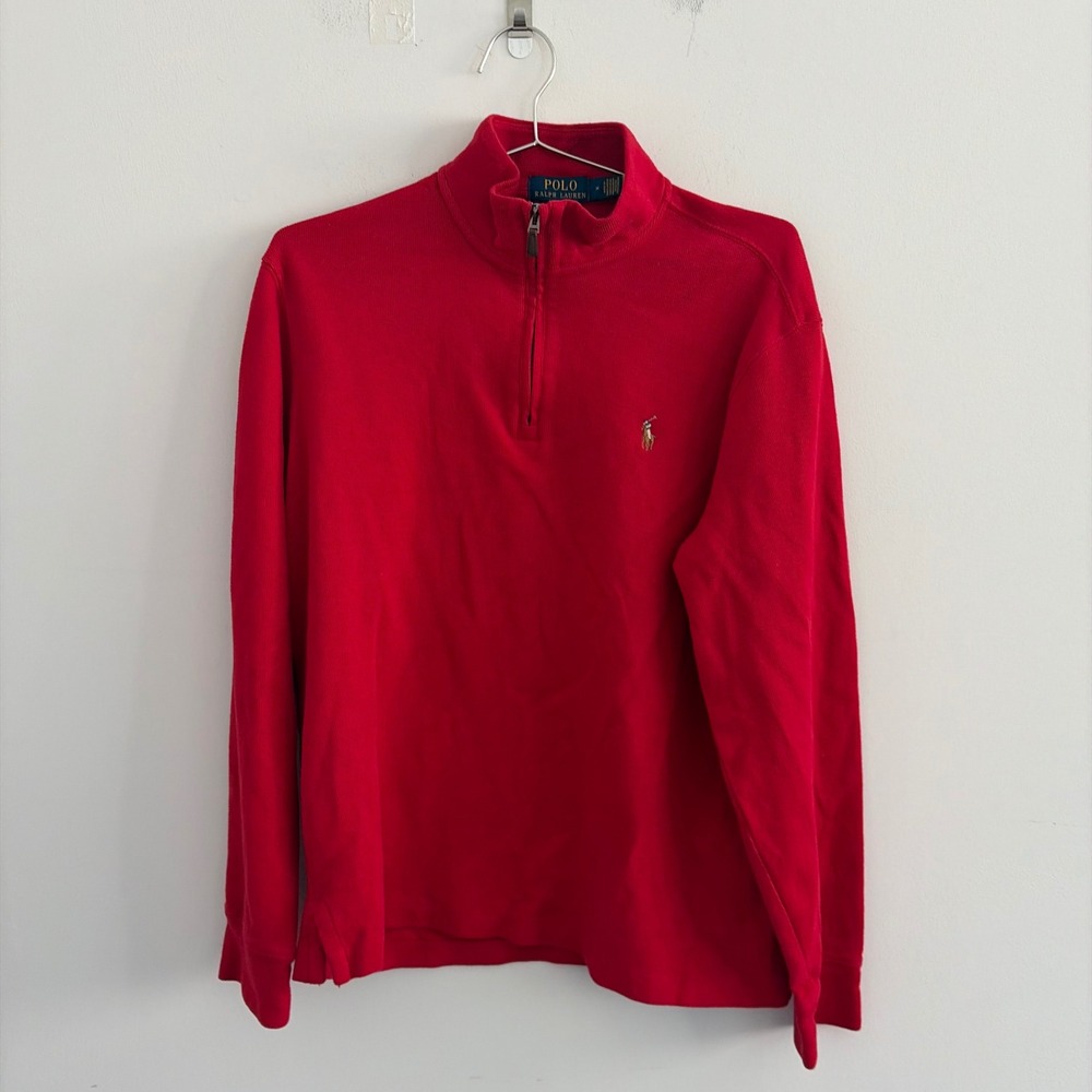 Polo Ralph Lauren Mens Estate Rib Quarter Zip Pullover Red Size M
